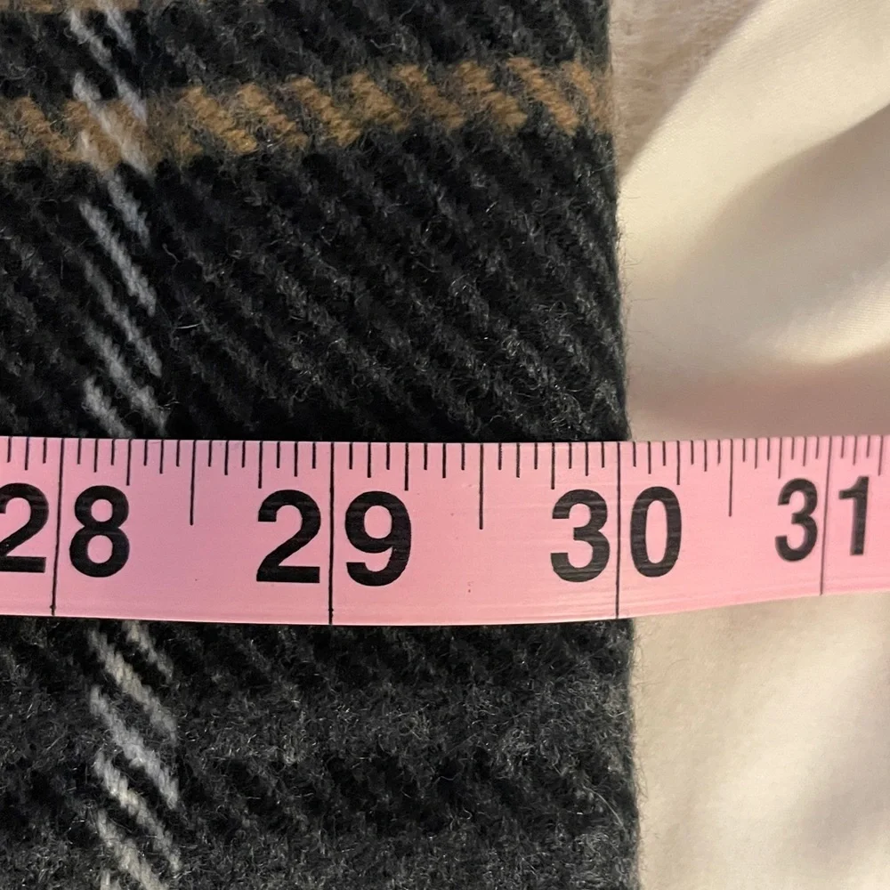 Winter Plaid Scarf Infinity Fringe Grey Plaid (Tan, Red, White) 60 x 10  NWT